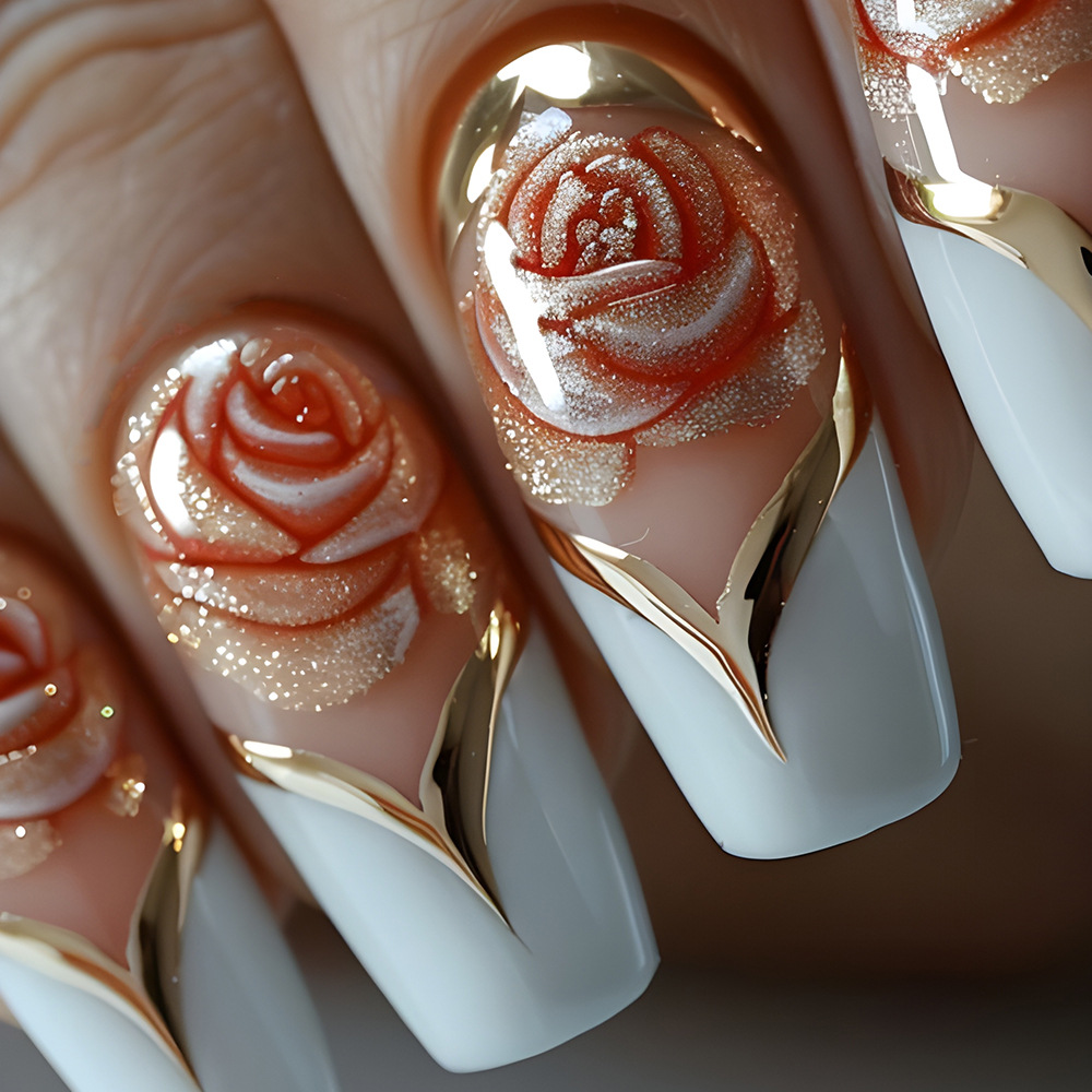White French Tip Press on Nail - Pressed Flower Art 评论和价格