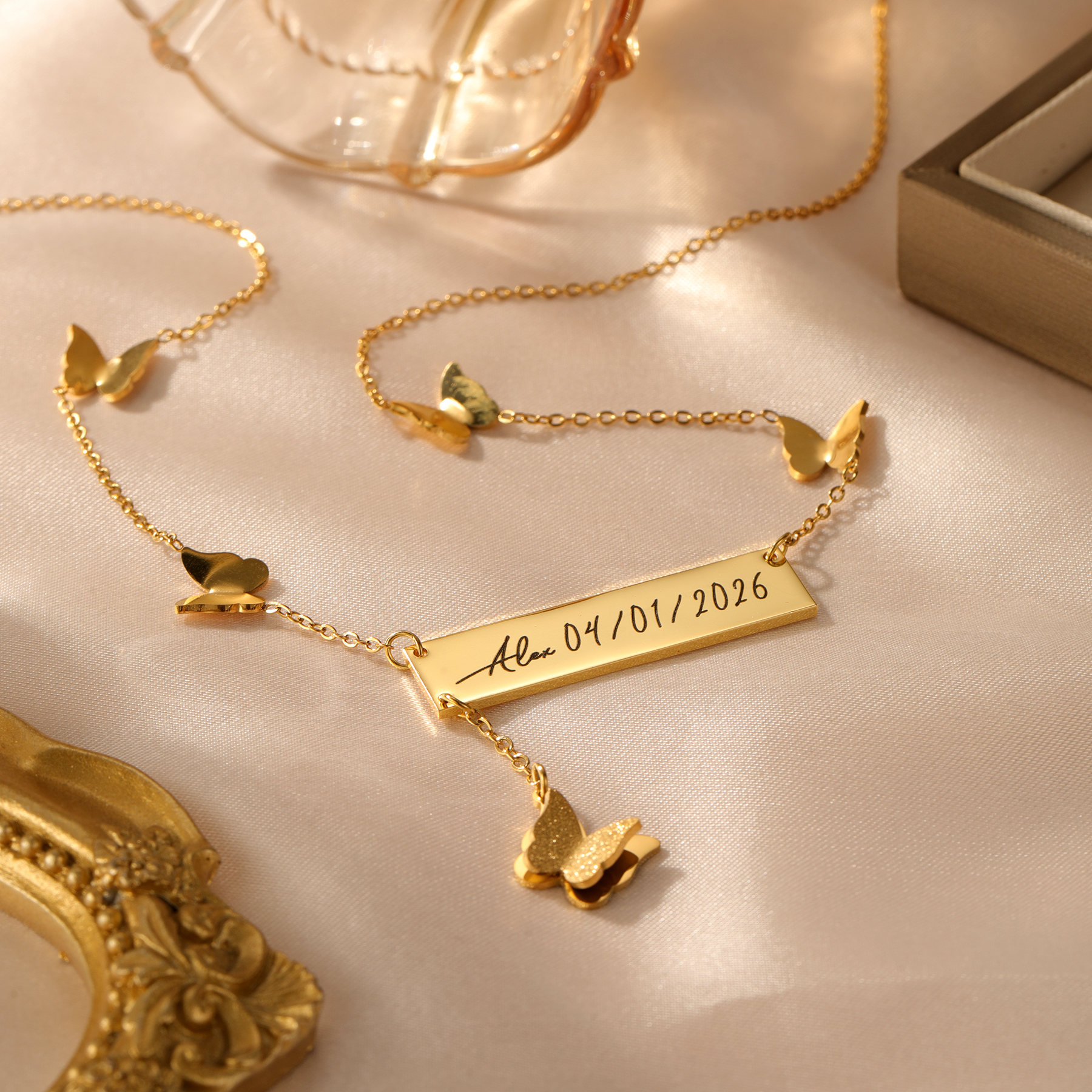 Personalized Butterfly Bar Nam - Handwriting Necklace Bar 评论和价格