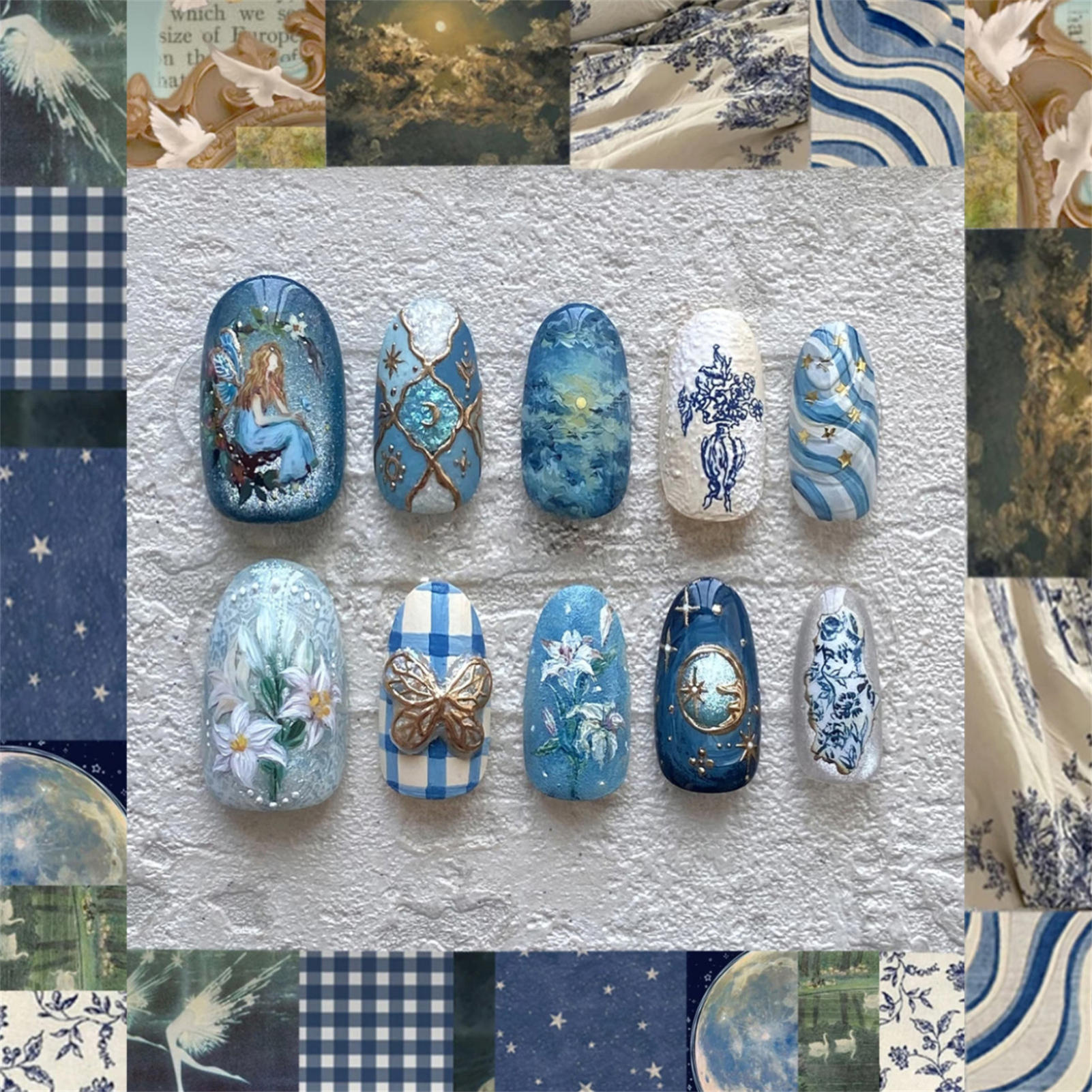 24pcs Vintage Garden Fake Nail - Pressed Flower Art 评论和价格