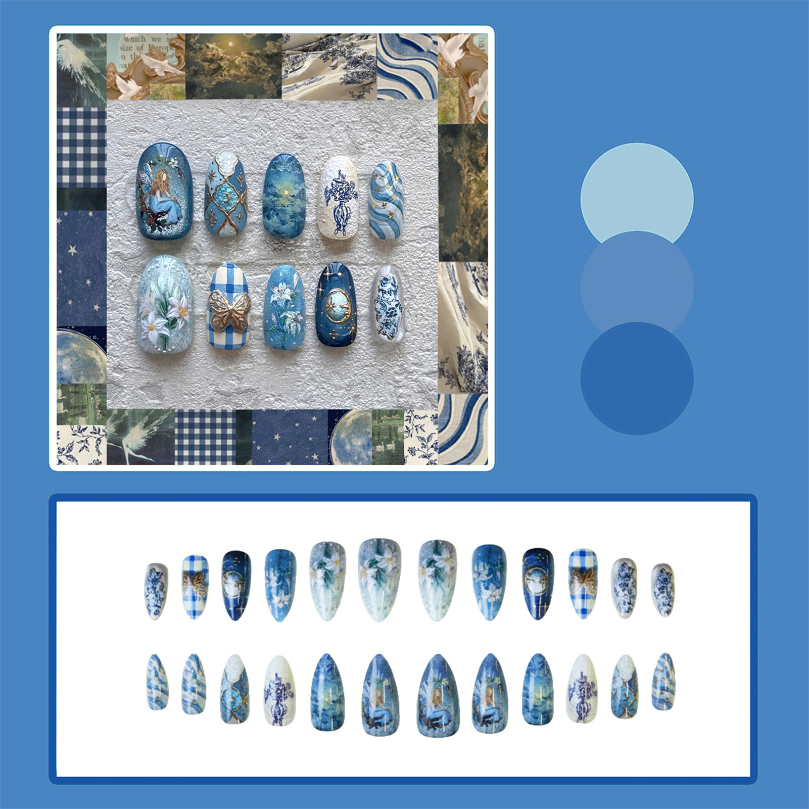 24pcs Vintage Garden Fake Nail - Pressed Flower Art 评论和价格