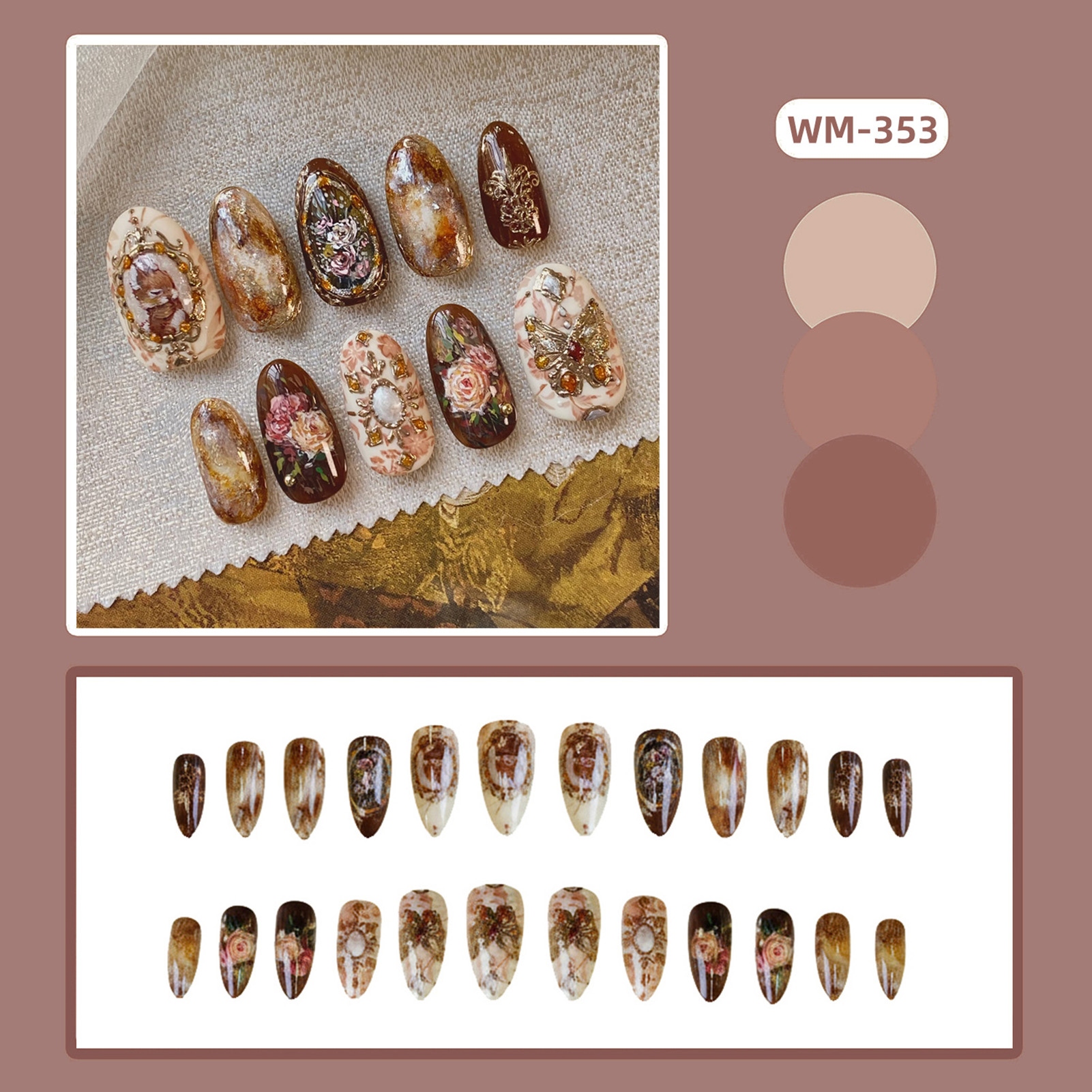 24pcs Vintage Garden Fake Nail - Pressed Flower Art 评论和价格
