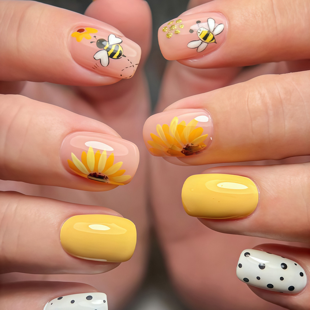 Short Square fake nails for wo - Pressed Flower Art 评论和价格