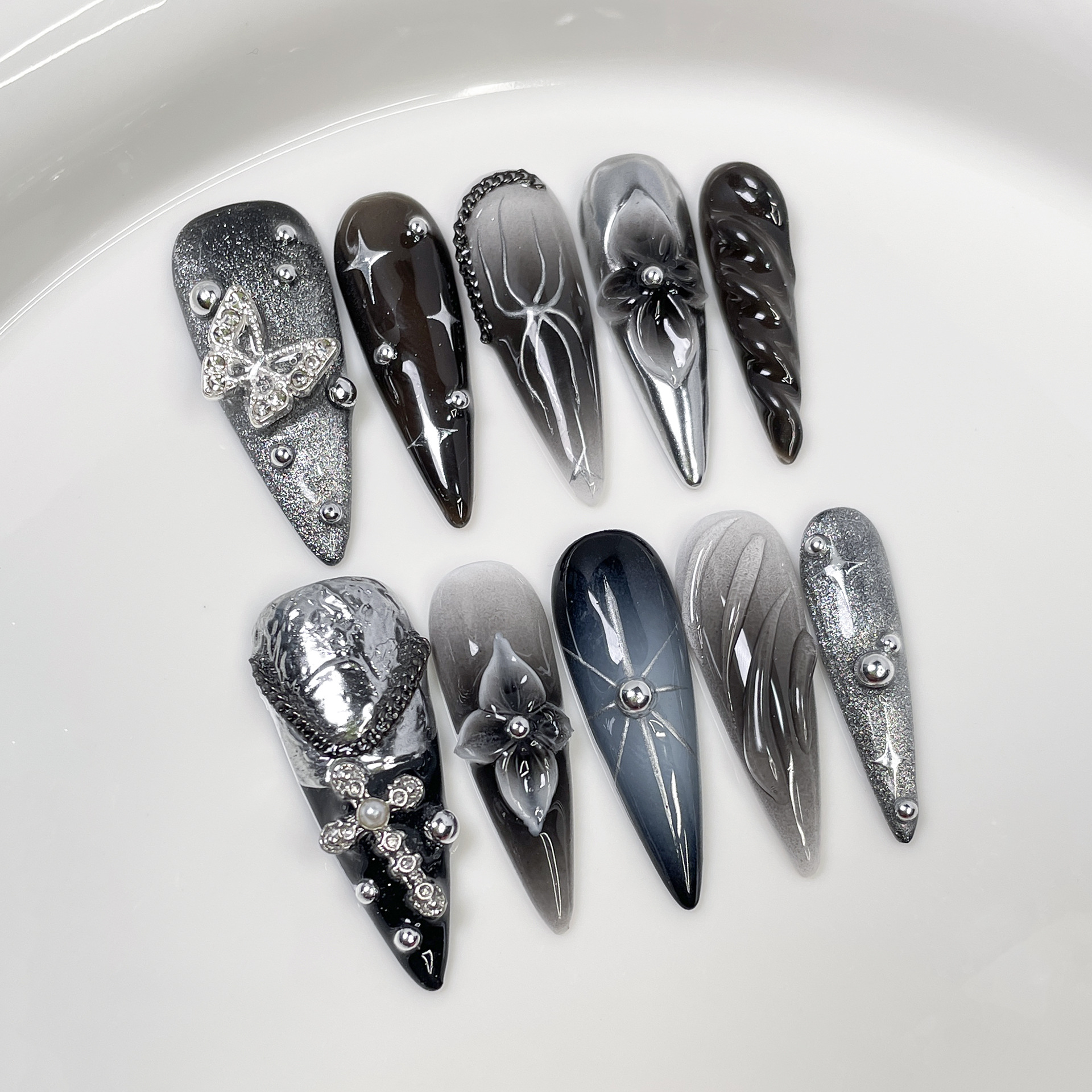 10Pcs Black Gradient Long Stil - Pressed Flower Art 评论和价格
