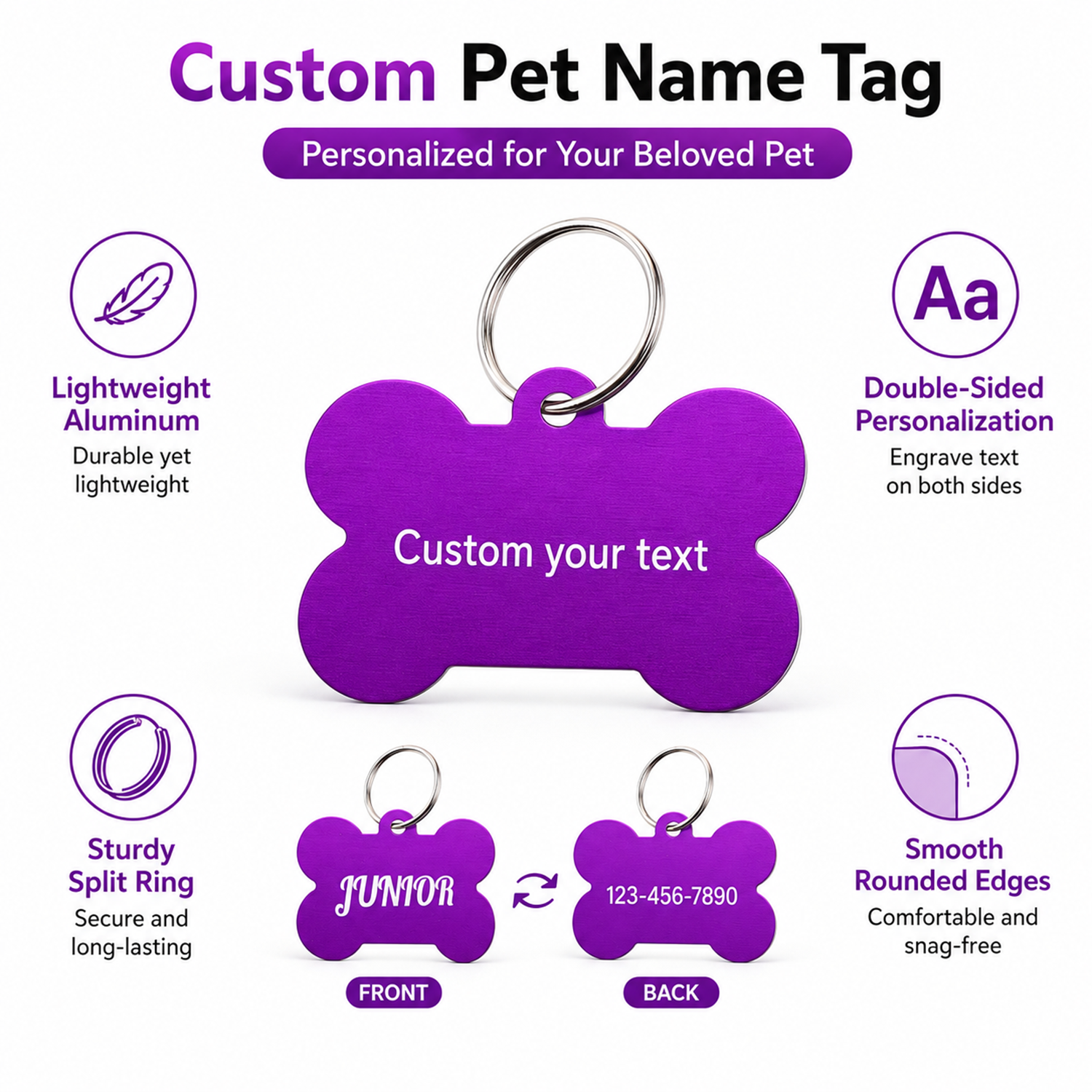 Bone Shaped Custom Name Dog Ta - Pet Portrait Custom 评论和价格