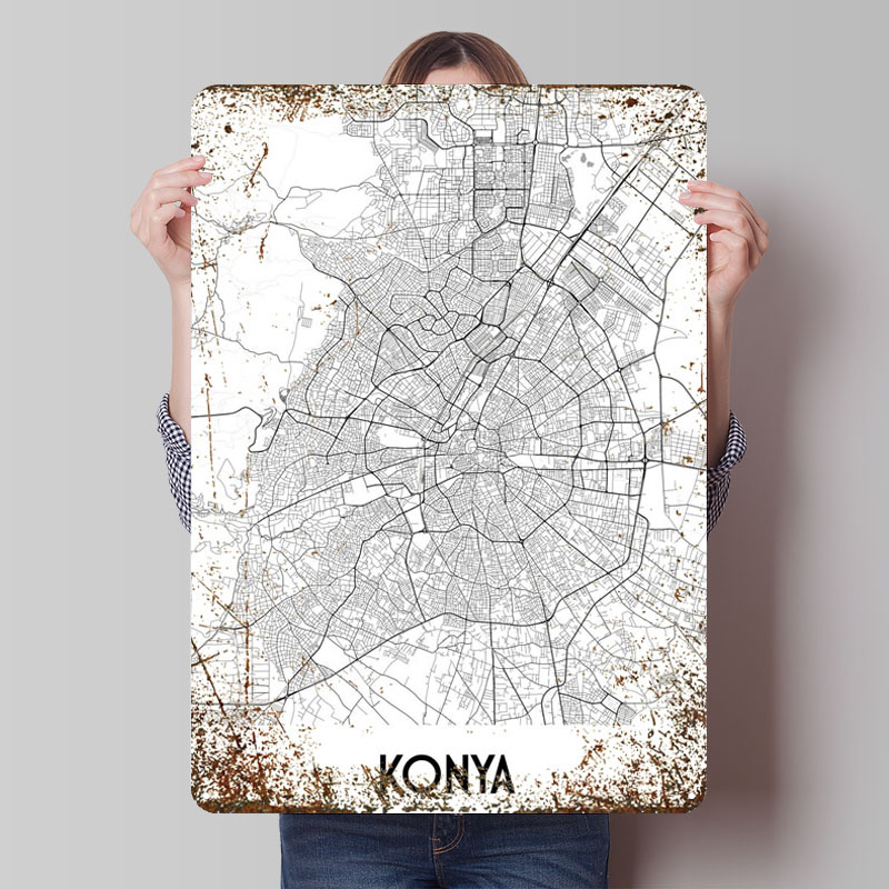 Konya City Map Tinplate Sign M - Custom Map Poster 评论和价格