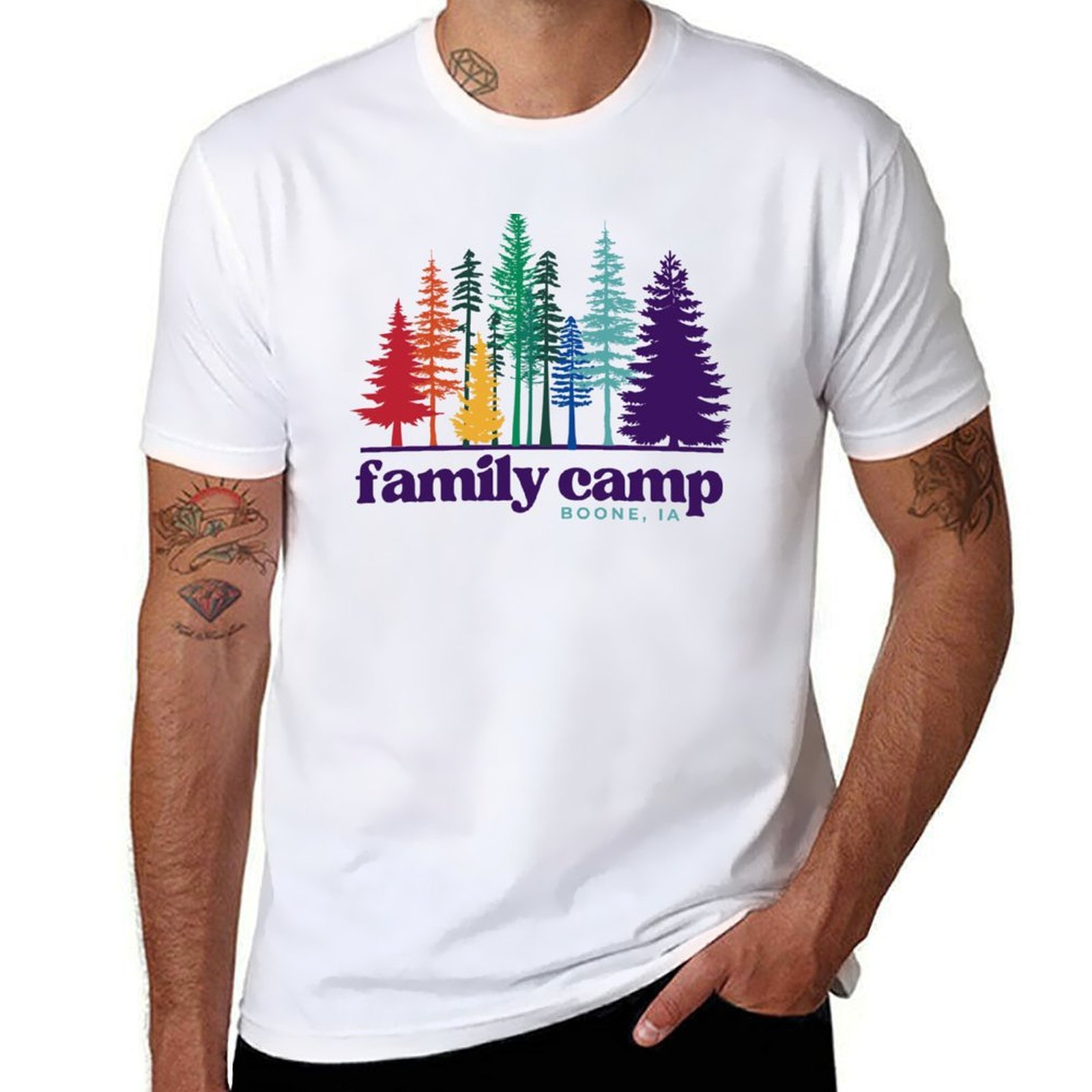 Family Camp Rainbow Trees T-Sh - Family Tree Print 评论和价格